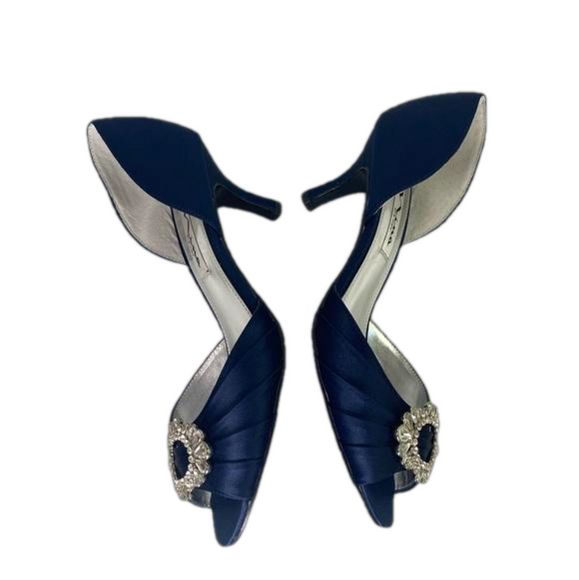 NINA CORRINE NAVY SATIN JEWELED MID-HEEL D'ORSAY CLASSIC EVENING PUMP SKU0779 - Picture 7 of 14
